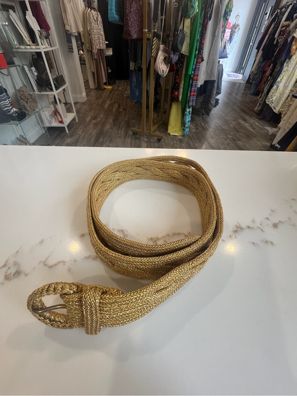 Vintage Woven Metallic Gold Waist Belt - Women Accessories